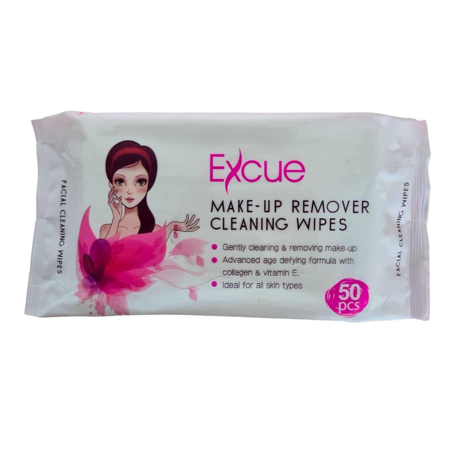 Excue Makeup Remover Cleaning Wipes, Collagen & Vitamin E 50Pcs