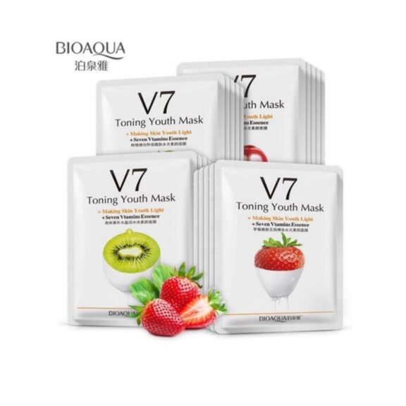 BIOAQUA Fruit V7 Toning Youth Facial Face Mask | Apple | Strawberry | Orange | Kiwi | 04pcs Set - SHOPEE MALL | Sri Lanka