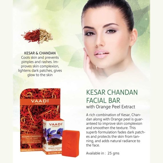 Facial Bar - VAADI Kesar Chandan Facial Bar with Extract of Orange Peel 25g - SHOPEE MALL | Sri Lanka