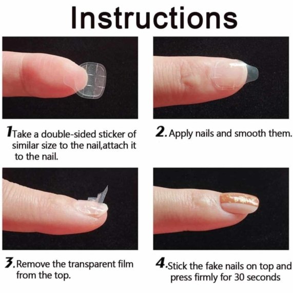 Nail Glue Sticker - Strong Nail Glue Stickers: 4 Sheets of Easy-to-Apply, Double Sided Adhesive (96 Stickers) - SHOPEE MALL | Sri Lanka
