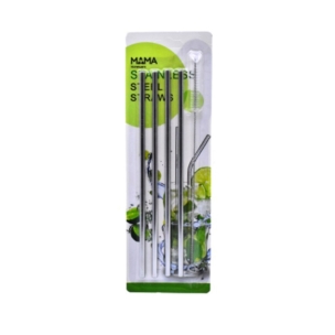 Stainless Steel Utensil set - Stainless Steel Straw Set with Cleaning Brush - 5 in 1 - SHOPEE MALL | Sri Lanka