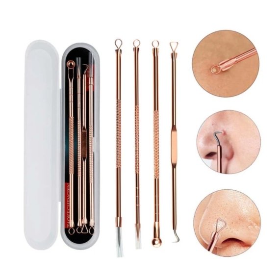 Acne Pimple Blackhead Remover Beauty Tool - 4 in 1 Stainless Steel Acne Pimple Blackhead Remover Beauty Tool Set - SHOPEE MALL | Sri Lanka